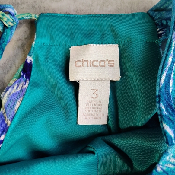 Chico's Sleeveless Halter Ocean Paisley Bib Maxi Dress Womens 3 XL Coastal Boho - Picture 6 of 14